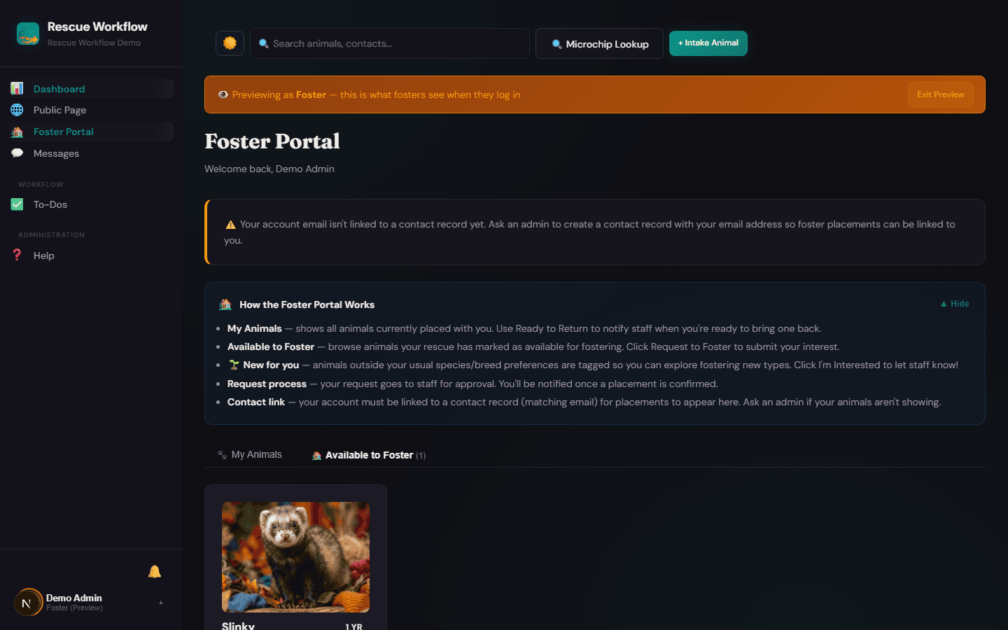 Foster portal — a dedicated dashboard for your foster families