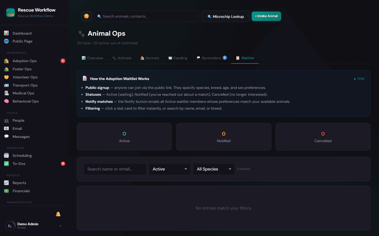 Waitlist dashboard — manage preferences and track notification status